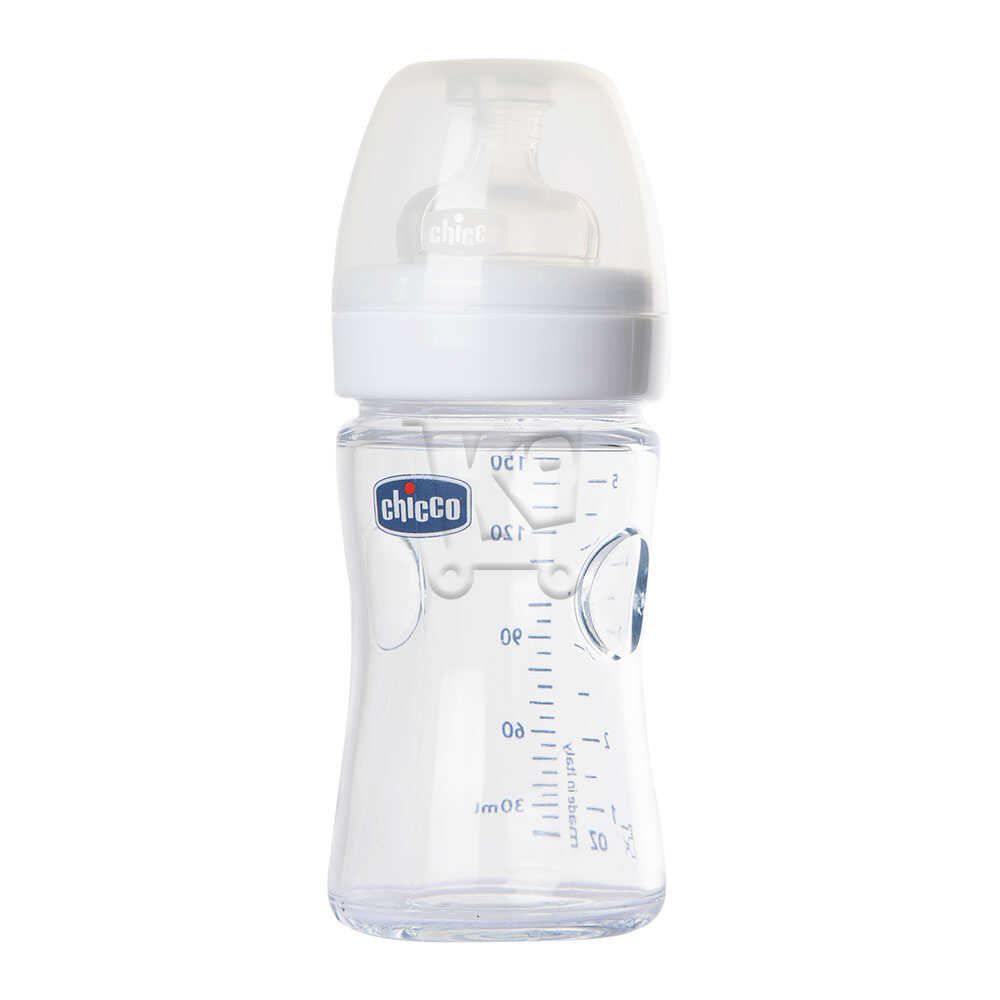 Chicco Biberon en Verre No Deco Silicone Flux Normal 0m+ 150ml