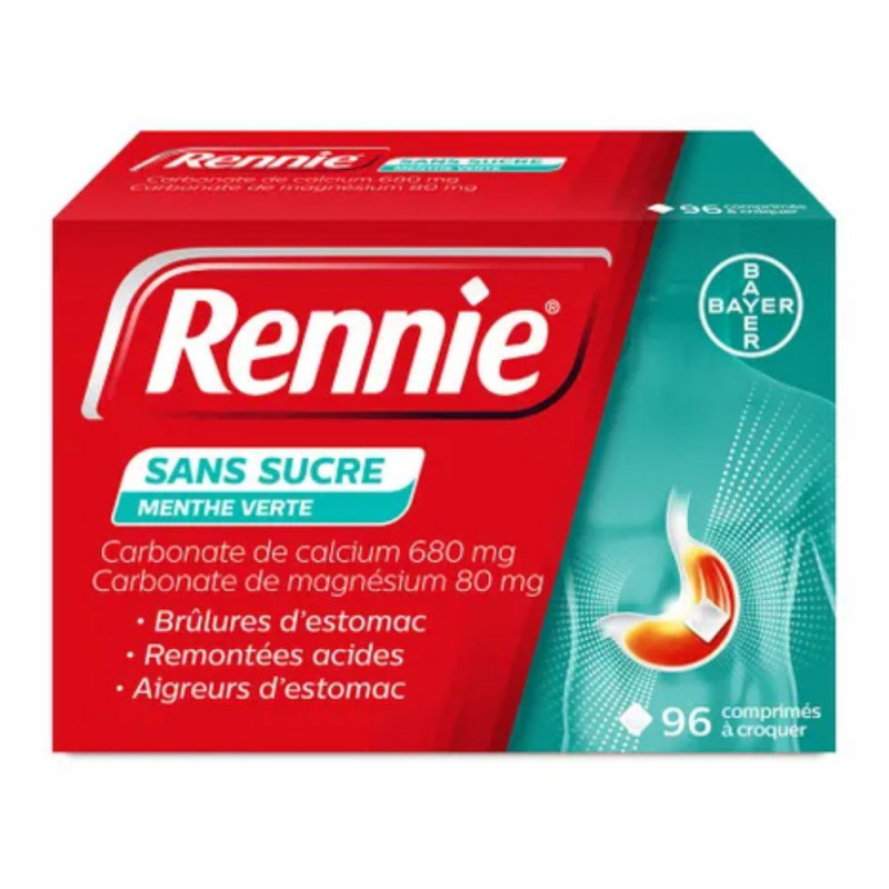 Rennie sans sucre 96 comprimés à croquer